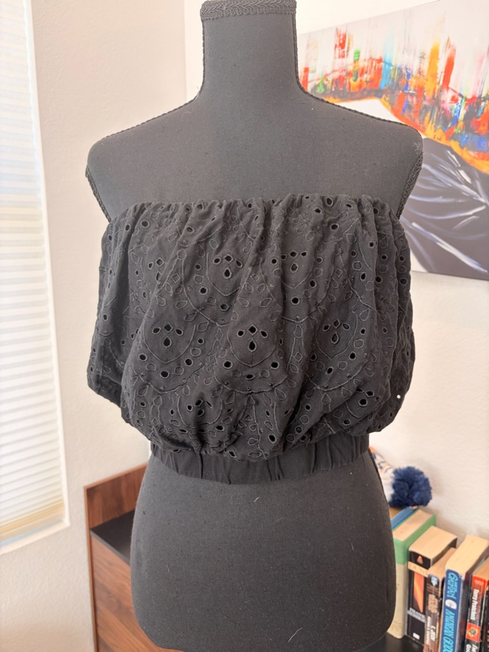 Express Black Eyelet Off-Shoulder Cropped Blouse